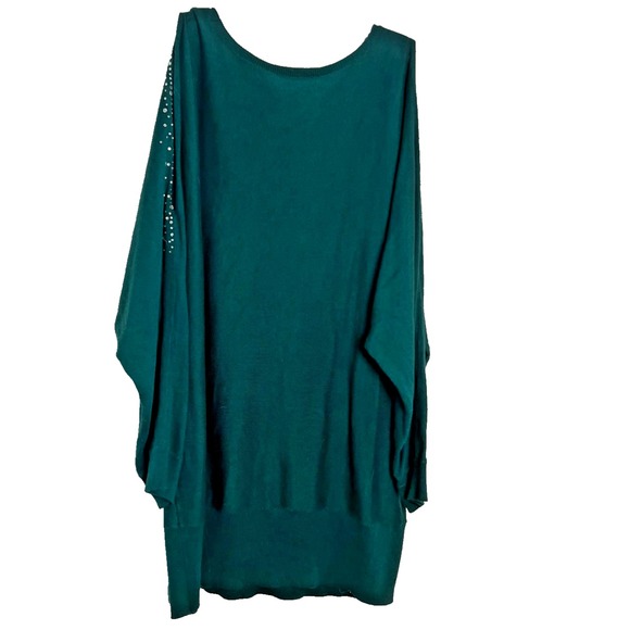 Loft Cold Shoulder Sweater Dark Kelly Green Sweater Rhinestones Sz Large Holiday - Picture 2 of 7